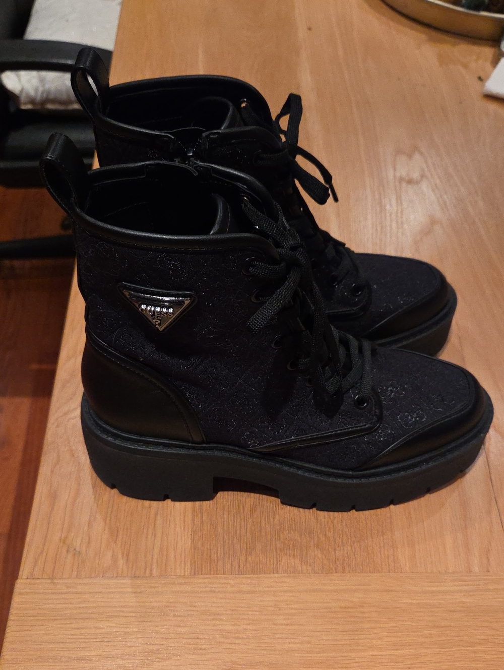 Guess Black Lace-Up Platform Ankle Boots